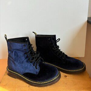 Blue velvet combat boots